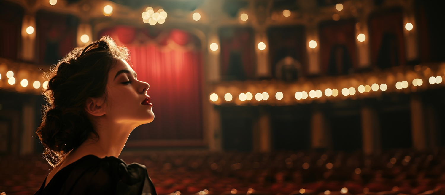 Young singer performing in an opera house
